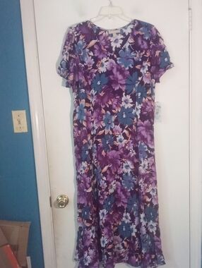 * Woman Within Floral Purple Midi Dress 14 16 NWT $49.99 Crinkle Texture